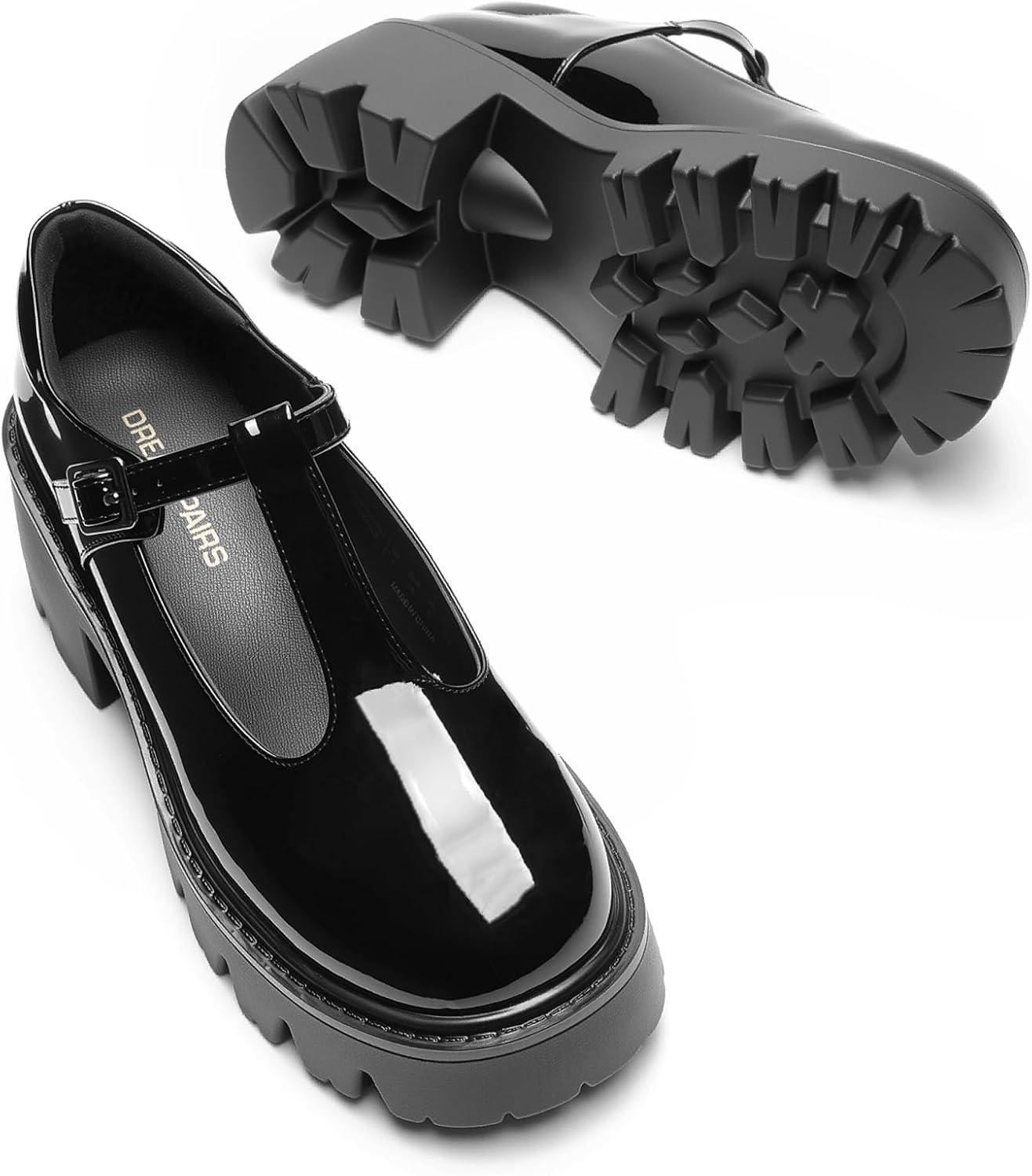 imageDREAM PAIRS Womens TStrap Mary Jane Shoes Low Platform Chunky Block Heels Closed Toe Work Pumps Comfortable Round Toe Dress Wedding Party ShoesBlackpat