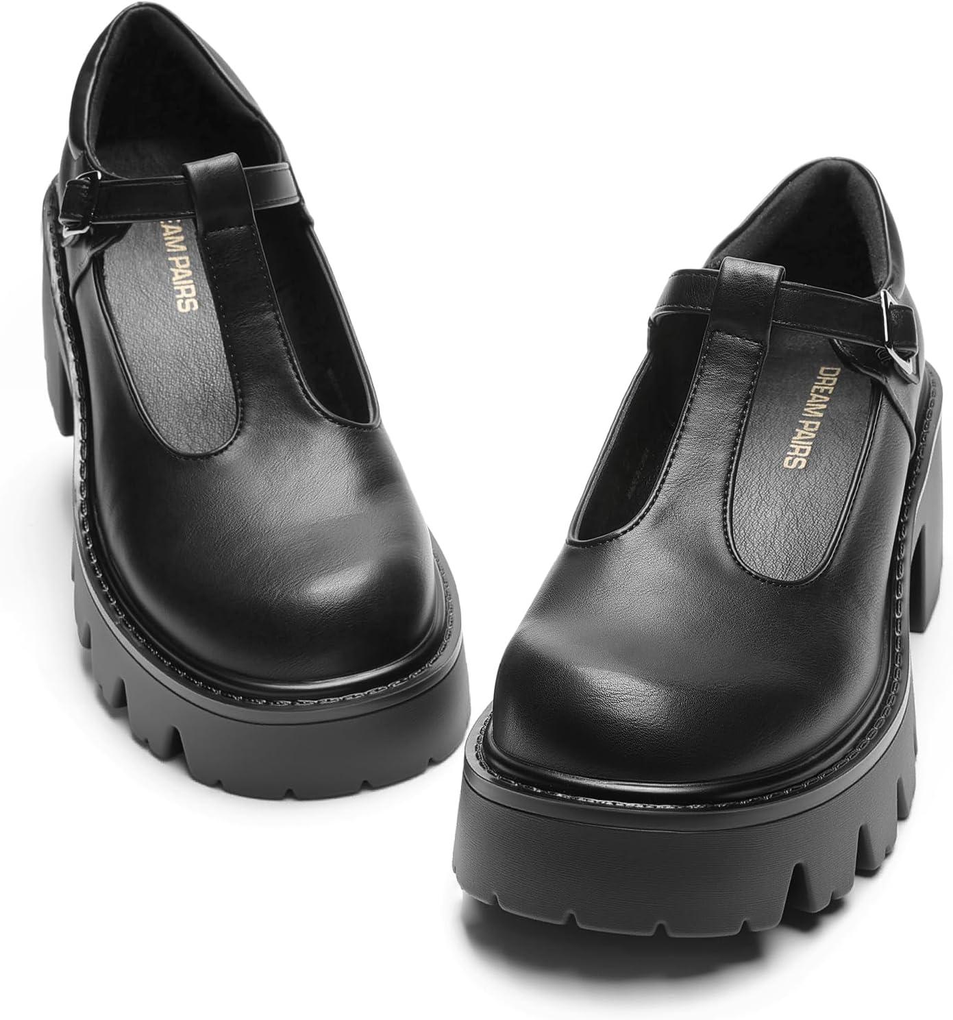 imageDREAM PAIRS Womens TStrap Mary Jane Shoes Low Platform Chunky Block Heels Closed Toe Work Pumps Comfortable Round Toe Dress Wedding Party ShoesBlackpu