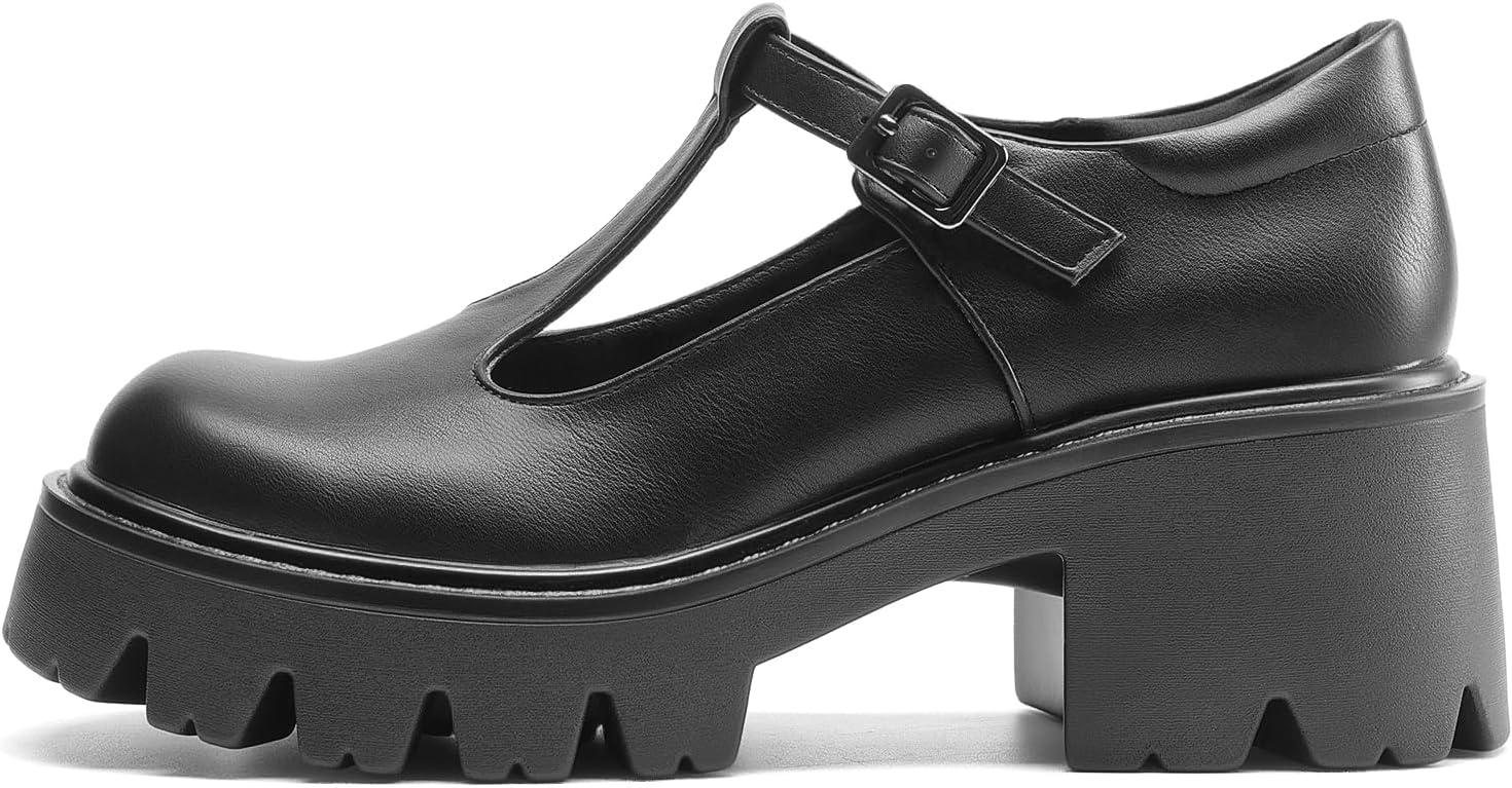 imageDREAM PAIRS Womens TStrap Mary Jane Shoes Low Platform Chunky Block Heels Closed Toe Work Pumps Comfortable Round Toe Dress Wedding Party ShoesBlackpu
