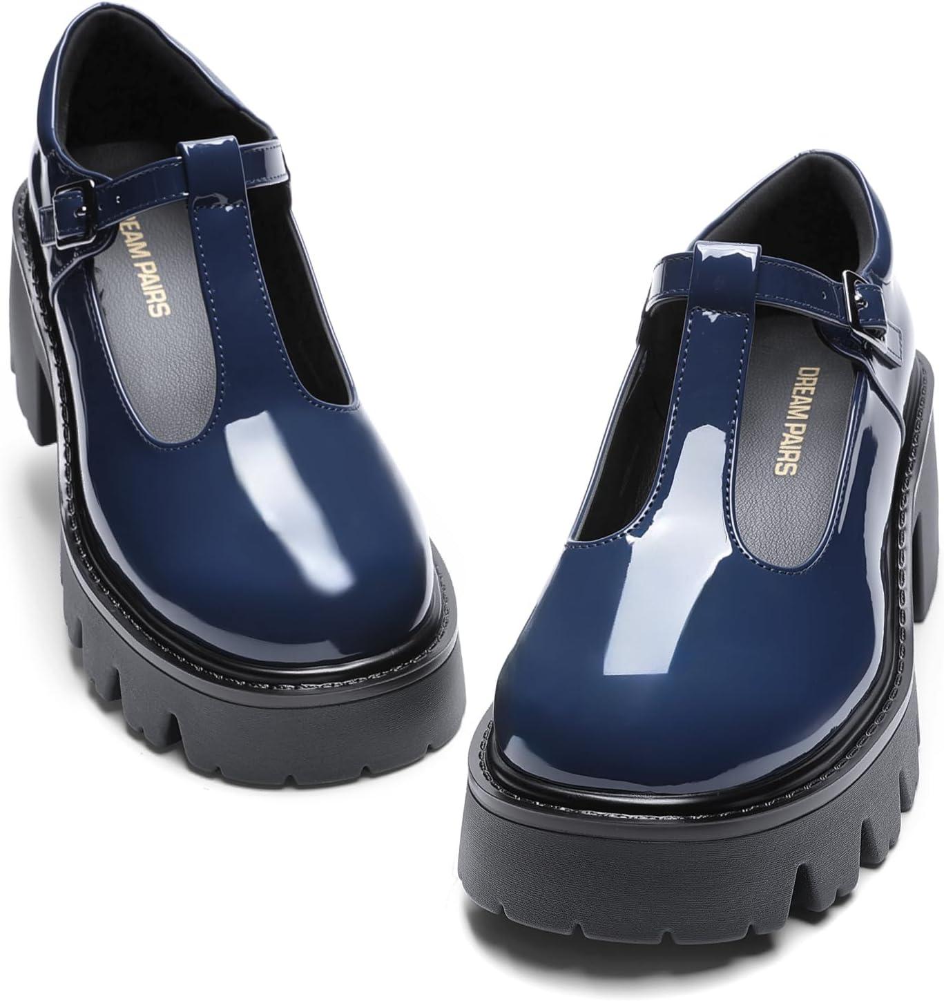 imageDREAM PAIRS Womens TStrap Mary Jane Shoes Low Platform Chunky Block Heels Closed Toe Work Pumps Comfortable Round Toe Dress Wedding Party ShoesNavy