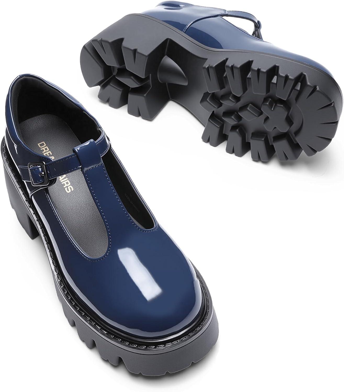 imageDREAM PAIRS Womens TStrap Mary Jane Shoes Low Platform Chunky Block Heels Closed Toe Work Pumps Comfortable Round Toe Dress Wedding Party ShoesNavy