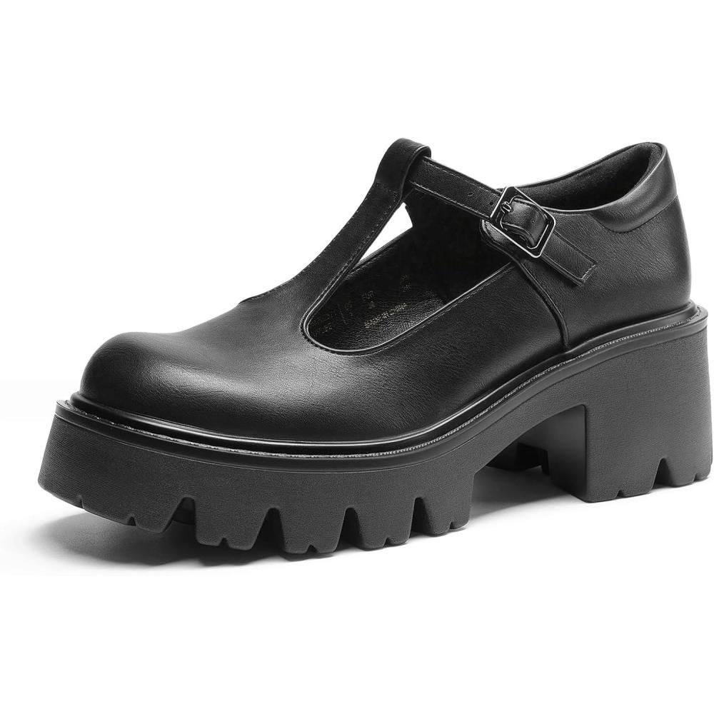 imageDREAM PAIRS Womens TStrap Mary Jane Shoes Low Platform Chunky Block Heels Closed Toe Work Pumps Comfortable Round Toe Dress Wedding Party ShoesBlackpu