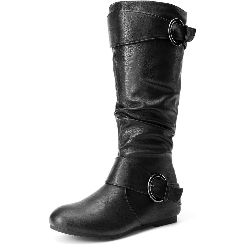 imageDREAM PAIRS Womens Wide Calf Knee High Boots Furlined Low Hidden Wedge BootsBlack