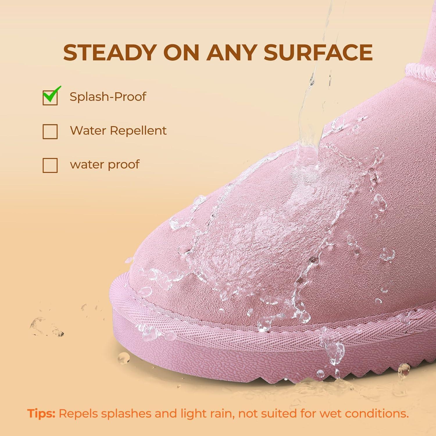 imageDREAM PAIRS Ankle Winter Mini Boots for Women Genuine Suede Faux Fur Lining Water Resistant Warm Snow Boots Slip On Memory Foam Comfort Booties FuzzyClassicPink