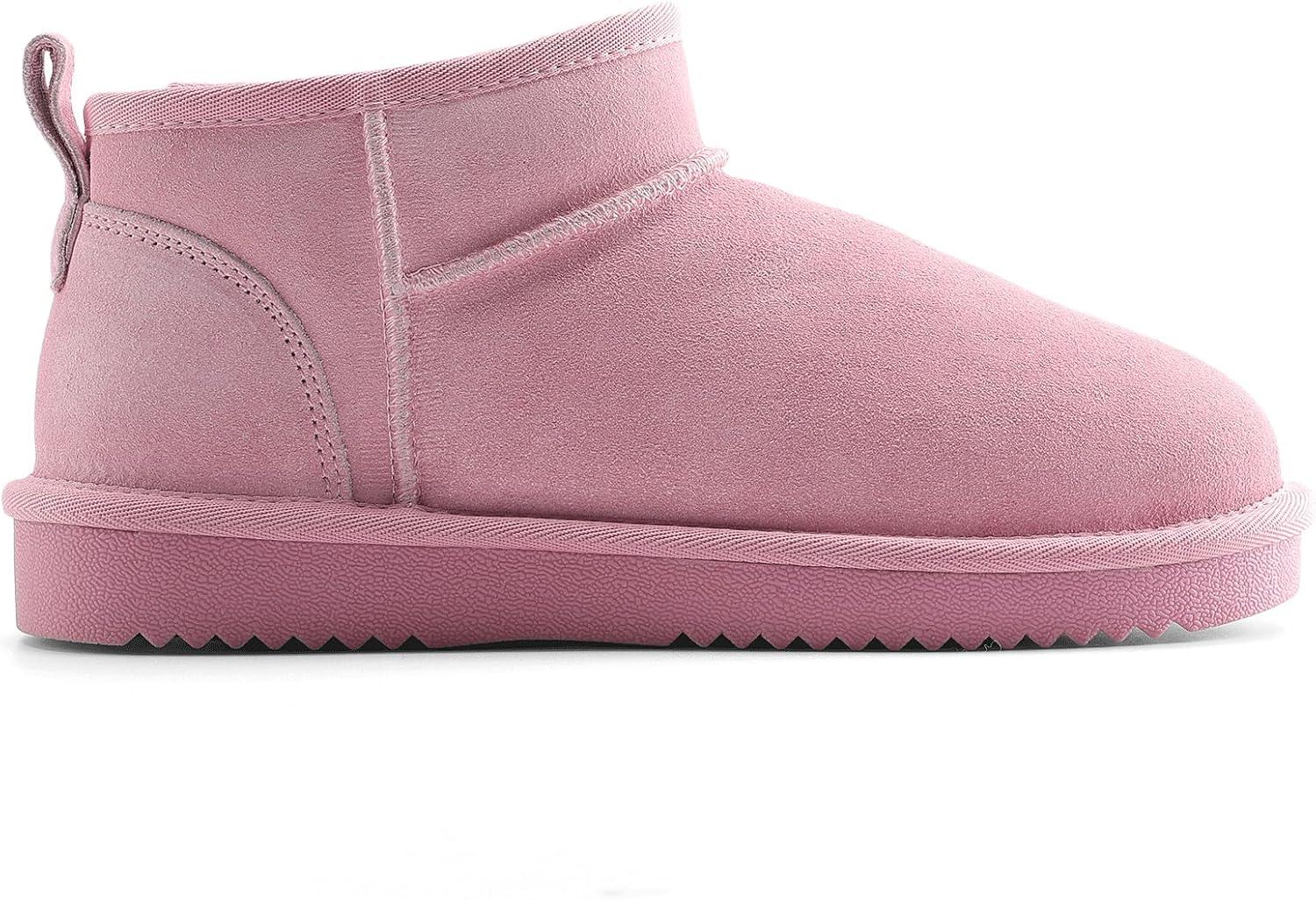 imageDREAM PAIRS Ankle Winter Mini Boots for Women Genuine Suede Faux Fur Lining Water Resistant Warm Snow Boots Slip On Memory Foam Comfort Booties FuzzyClassicPink