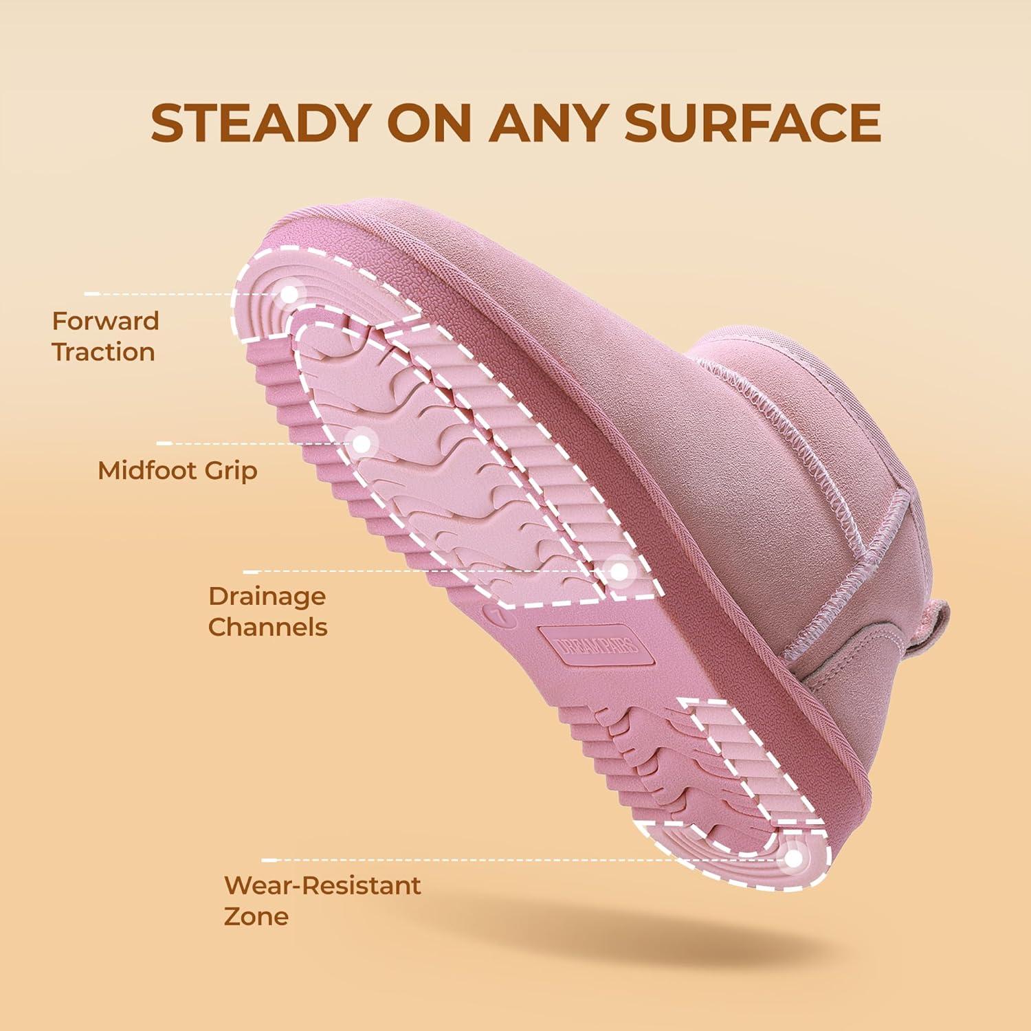 imageDREAM PAIRS Ankle Winter Mini Boots for Women Genuine Suede Faux Fur Lining Water Resistant Warm Snow Boots Slip On Memory Foam Comfort Booties FuzzyClassicPink