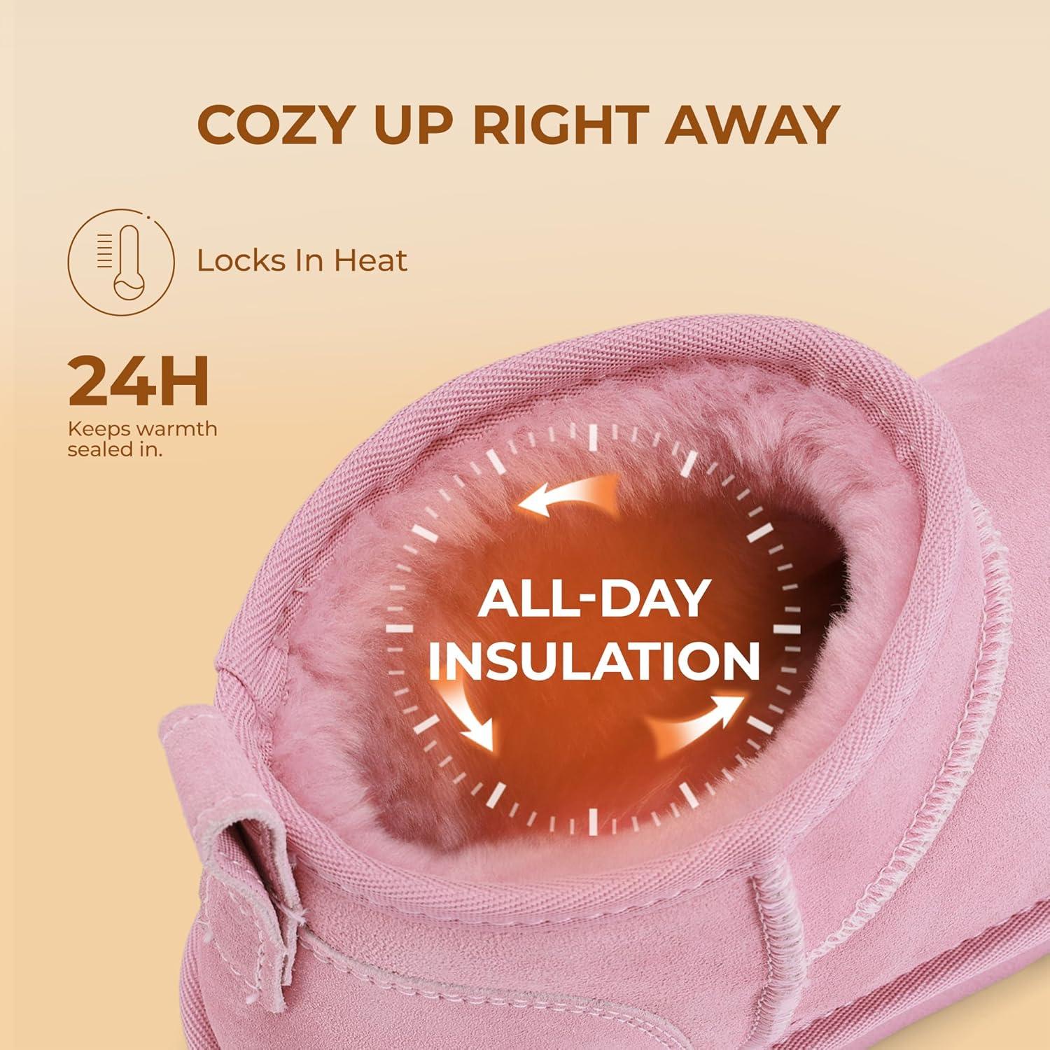 imageDREAM PAIRS Ankle Winter Mini Boots for Women Genuine Suede Faux Fur Lining Water Resistant Warm Snow Boots Slip On Memory Foam Comfort Booties FuzzyClassicPink