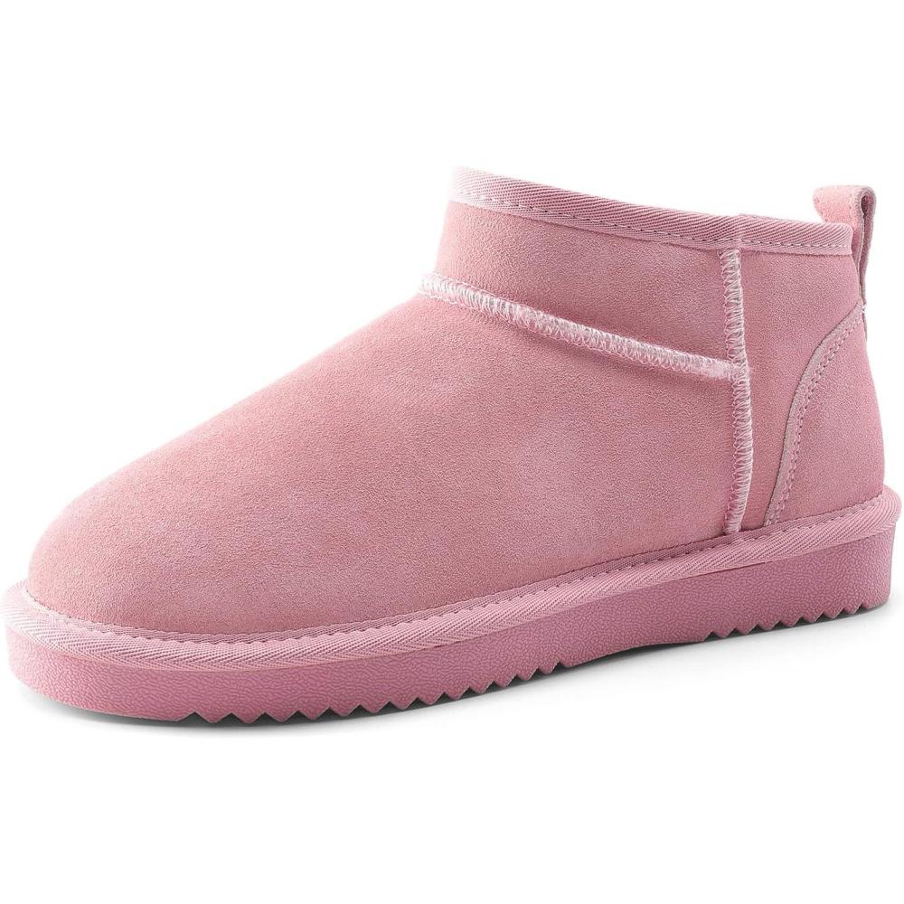 imageDREAM PAIRS Ankle Winter Mini Boots for Women Genuine Suede Faux Fur Lining Water Resistant Warm Snow Boots Slip On Memory Foam Comfort Booties FuzzyClassicPink