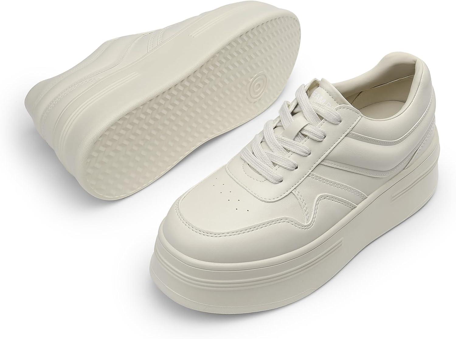 imageDREAM PAIRS Women Platform High Heel Fashion Sneakers Walking Lace Up Lightweight Stylish Classic Casual SneakerBeige