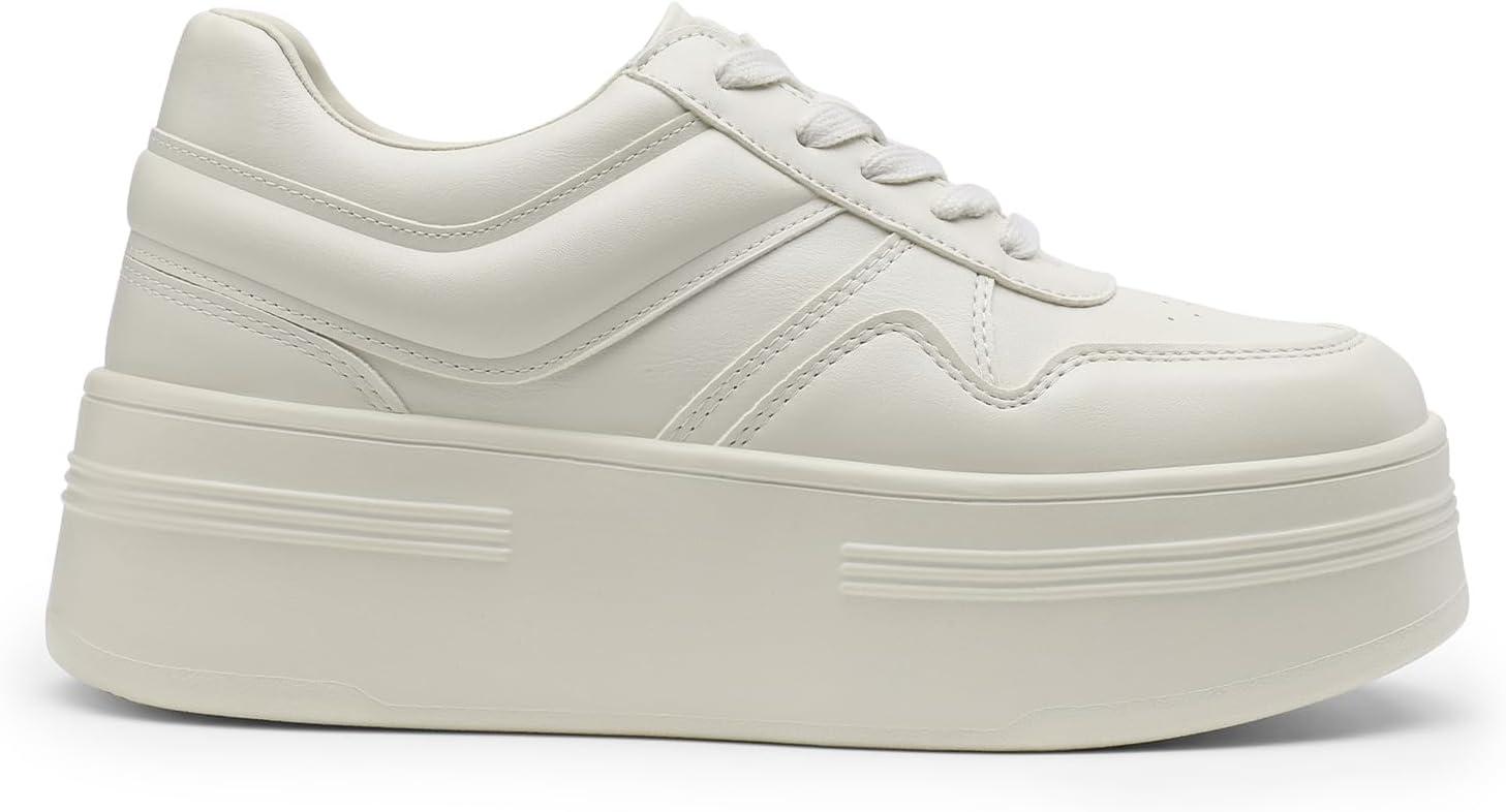 imageDREAM PAIRS Women Platform High Heel Fashion Sneakers Walking Lace Up Lightweight Stylish Classic Casual SneakerBeige