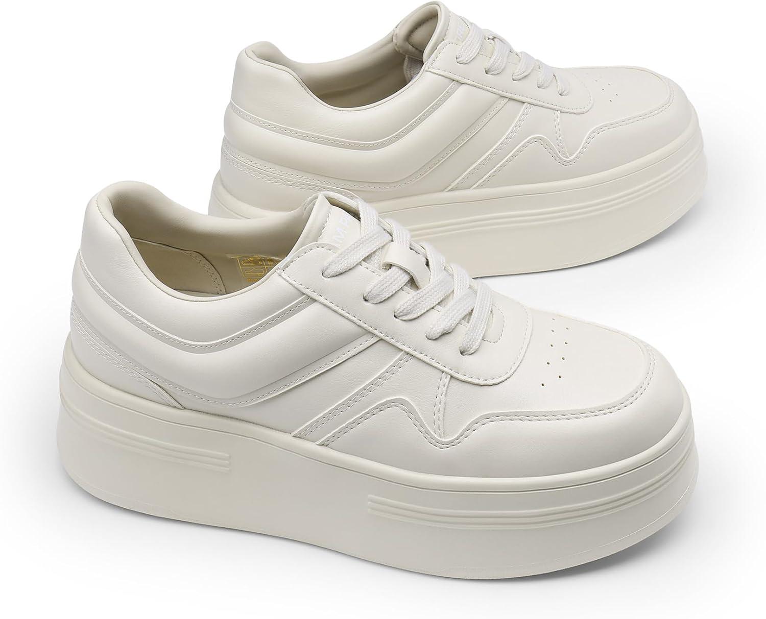 imageDREAM PAIRS Women Platform High Heel Fashion Sneakers Walking Lace Up Lightweight Stylish Classic Casual SneakerBeige