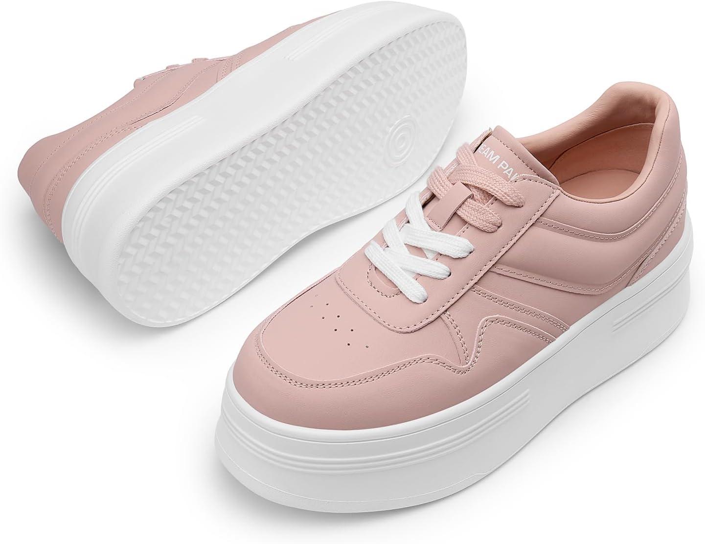 imageDREAM PAIRS Women Platform High Heel Fashion Sneakers Walking Lace Up Lightweight Stylish Classic Casual SneakerPink