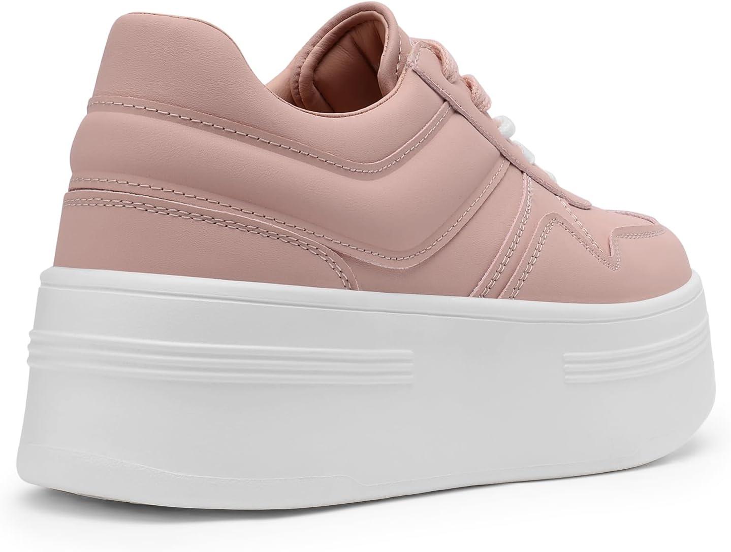 imageDREAM PAIRS Women Platform High Heel Fashion Sneakers Walking Lace Up Lightweight Stylish Classic Casual SneakerPink