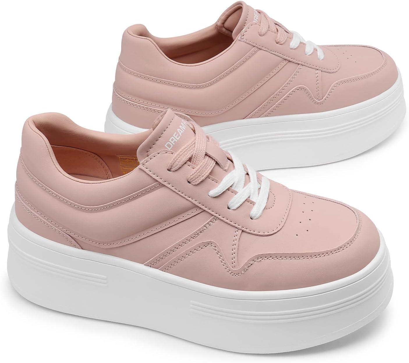 imageDREAM PAIRS Women Platform High Heel Fashion Sneakers Walking Lace Up Lightweight Stylish Classic Casual SneakerPink