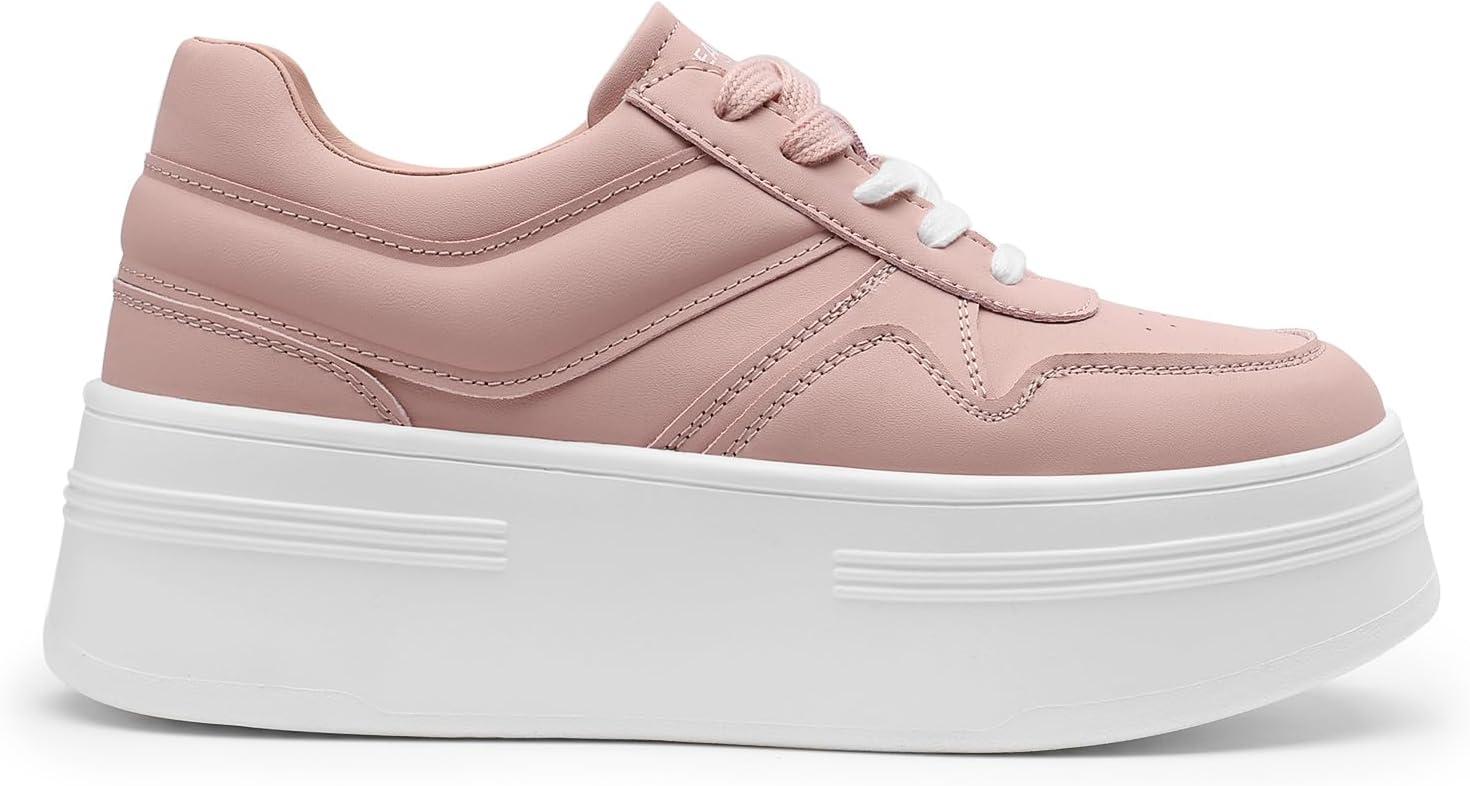 imageDREAM PAIRS Women Platform High Heel Fashion Sneakers Walking Lace Up Lightweight Stylish Classic Casual SneakerPink