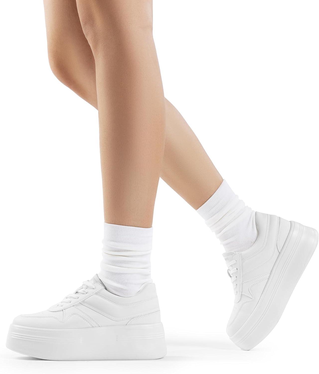 imageDREAM PAIRS Women Platform High Heel Fashion Sneakers Walking Lace Up Lightweight Stylish Classic Casual SneakerWhite
