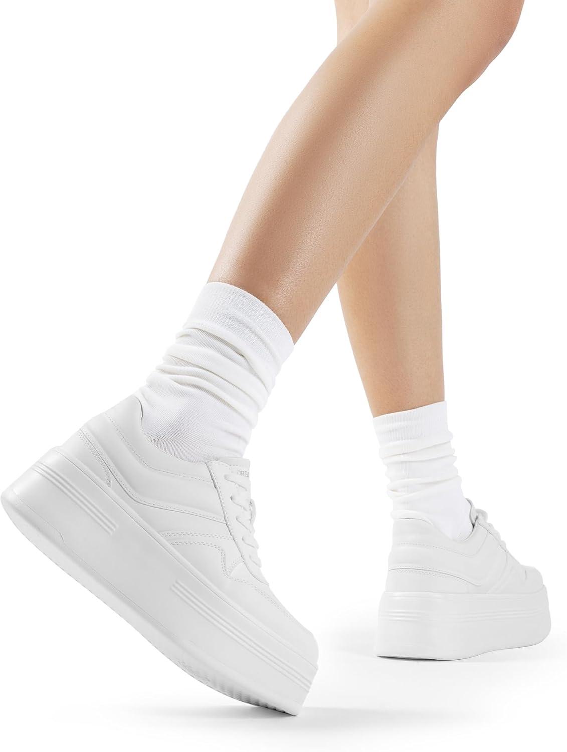 imageDREAM PAIRS Women Platform High Heel Fashion Sneakers Walking Lace Up Lightweight Stylish Classic Casual SneakerWhite
