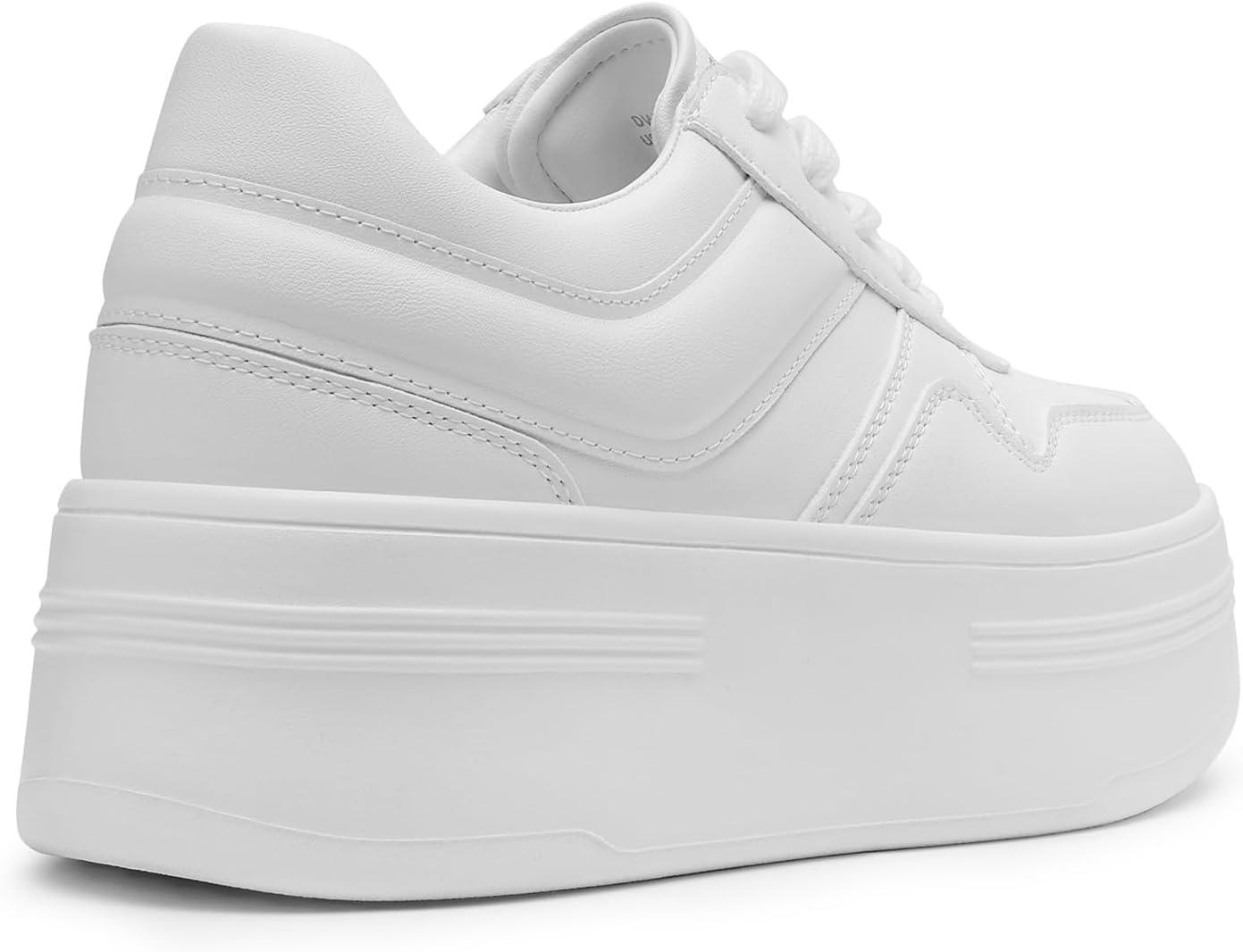 imageDREAM PAIRS Women Platform High Heel Fashion Sneakers Walking Lace Up Lightweight Stylish Classic Casual SneakerWhite