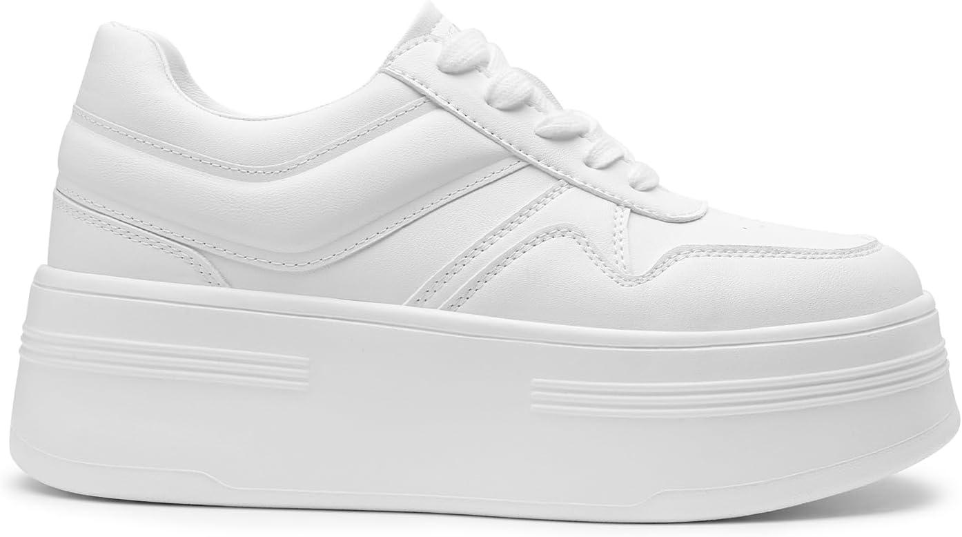 imageDREAM PAIRS Women Platform High Heel Fashion Sneakers Walking Lace Up Lightweight Stylish Classic Casual SneakerWhite