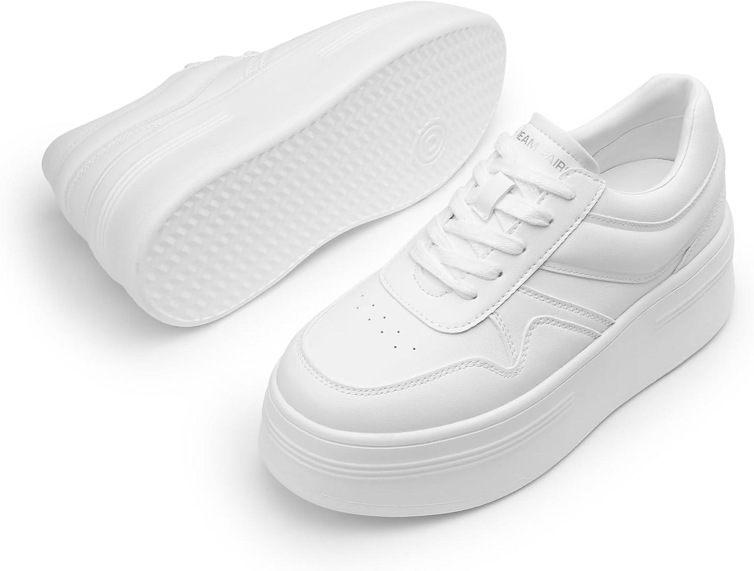 imageDREAM PAIRS Women Platform High Heel Fashion Sneakers Walking Lace Up Lightweight Stylish Classic Casual SneakerWhite