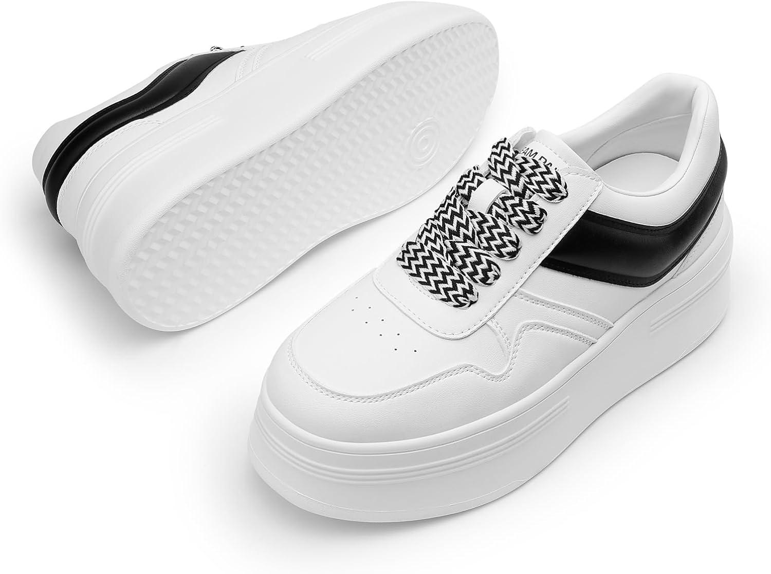 imageDREAM PAIRS Women Platform High Heel Fashion Sneakers Walking Lace Up Lightweight Stylish Classic Casual SneakerWhiteBlack