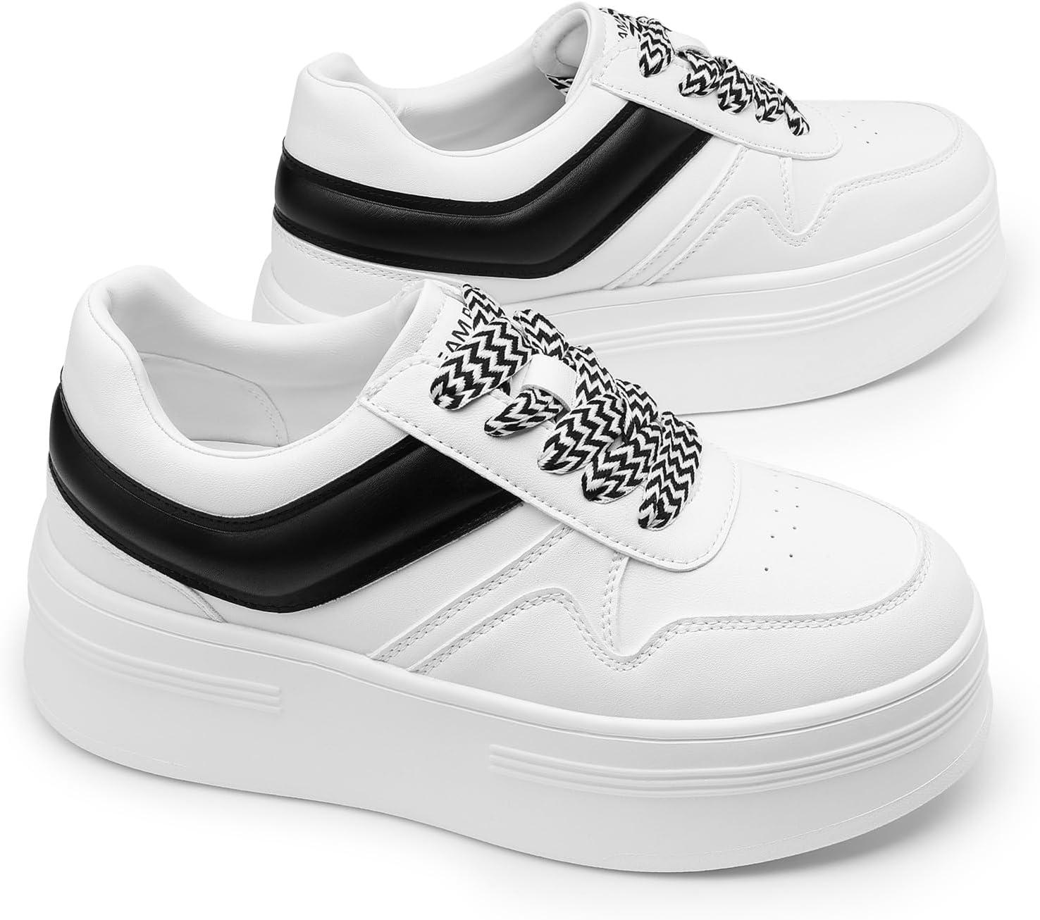 imageDREAM PAIRS Women Platform High Heel Fashion Sneakers Walking Lace Up Lightweight Stylish Classic Casual SneakerWhiteBlack