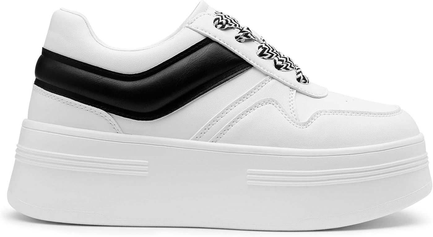 imageDREAM PAIRS Women Platform High Heel Fashion Sneakers Walking Lace Up Lightweight Stylish Classic Casual SneakerWhiteBlack