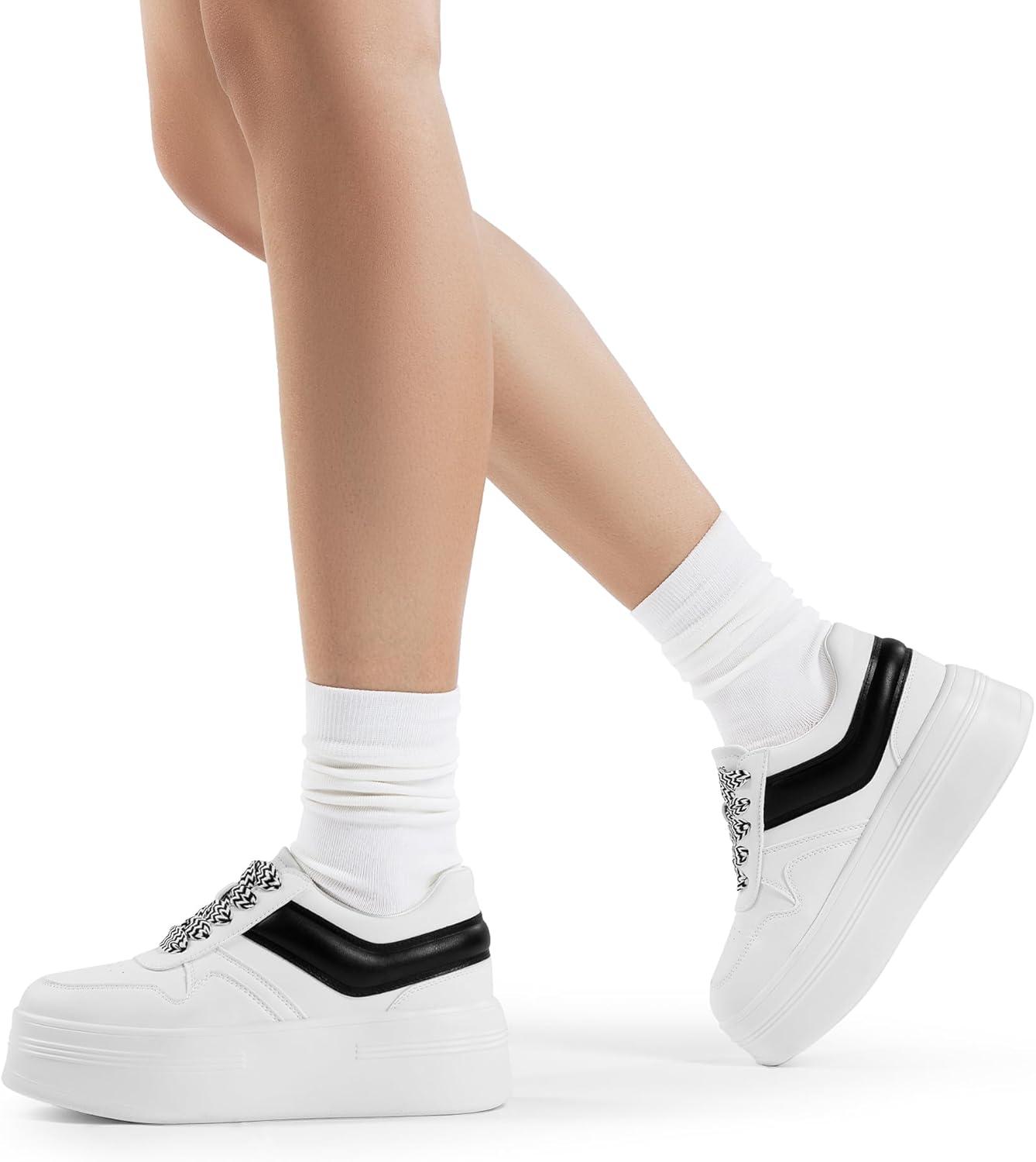 imageDREAM PAIRS Women Platform High Heel Fashion Sneakers Walking Lace Up Lightweight Stylish Classic Casual SneakerWhiteBlack