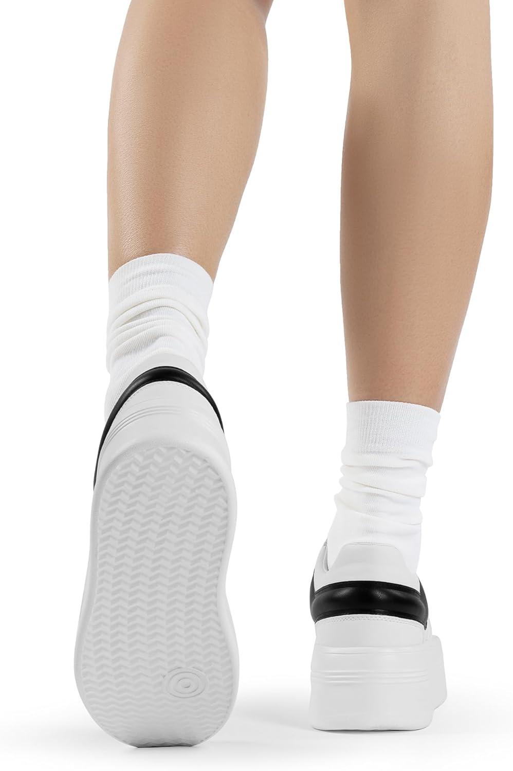 imageDREAM PAIRS Women Platform High Heel Fashion Sneakers Walking Lace Up Lightweight Stylish Classic Casual SneakerWhiteBlack