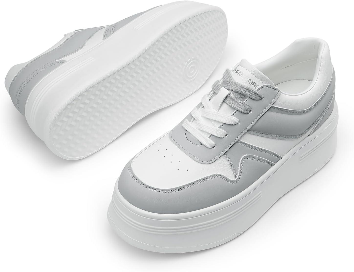 imageDREAM PAIRS Women Platform High Heel Fashion Sneakers Walking Lace Up Lightweight Stylish Classic Casual SneakerWhiteGrey