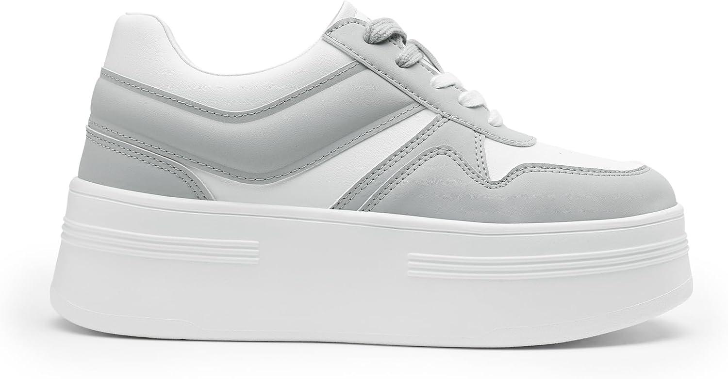 imageDREAM PAIRS Women Platform High Heel Fashion Sneakers Walking Lace Up Lightweight Stylish Classic Casual SneakerWhiteGrey