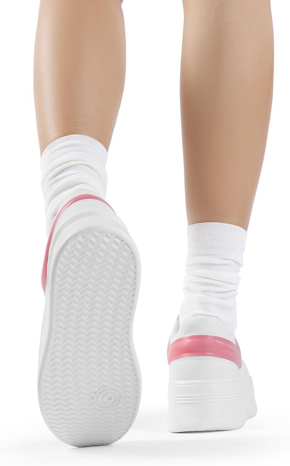 imageDREAM PAIRS Women Platform High Heel Fashion Sneakers Walking Lace Up Lightweight Stylish Classic Casual SneakerWhitePink