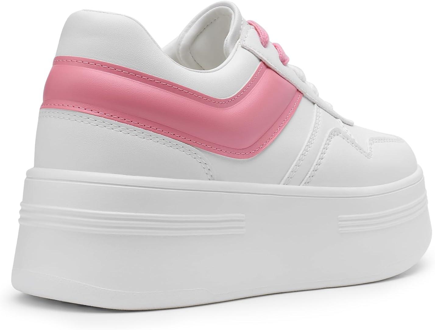 imageDREAM PAIRS Women Platform High Heel Fashion Sneakers Walking Lace Up Lightweight Stylish Classic Casual SneakerWhitePink