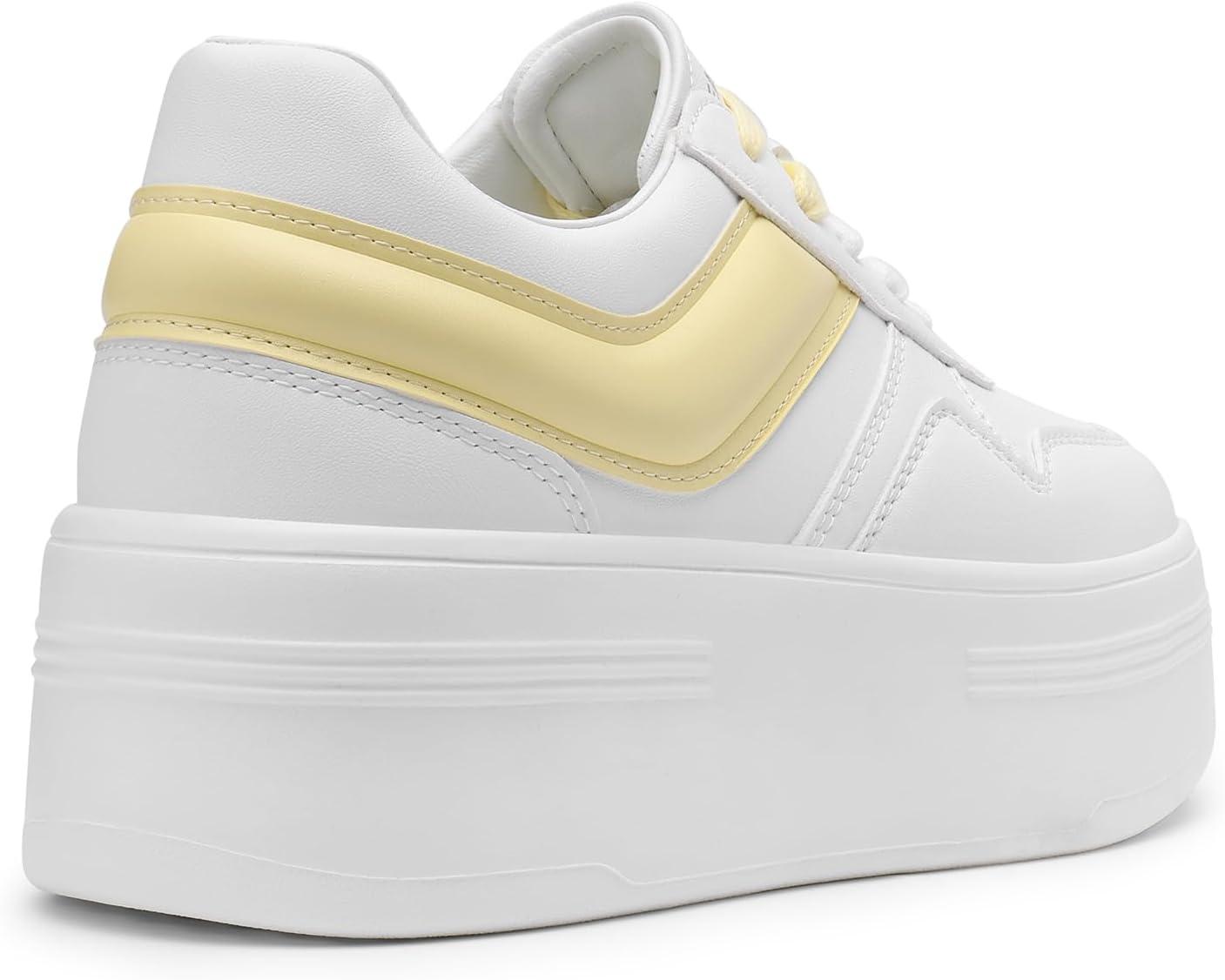 imageDREAM PAIRS Women Platform High Heel Fashion Sneakers Walking Lace Up Lightweight Stylish Classic Casual SneakerWhiteYellow