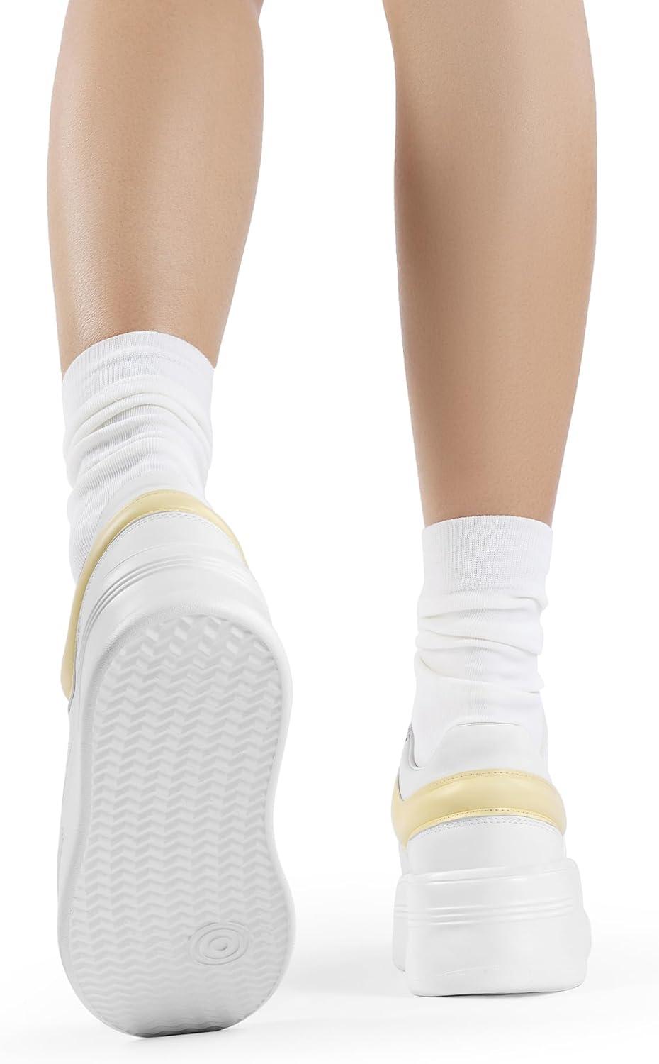 imageDREAM PAIRS Women Platform High Heel Fashion Sneakers Walking Lace Up Lightweight Stylish Classic Casual SneakerWhiteYellow