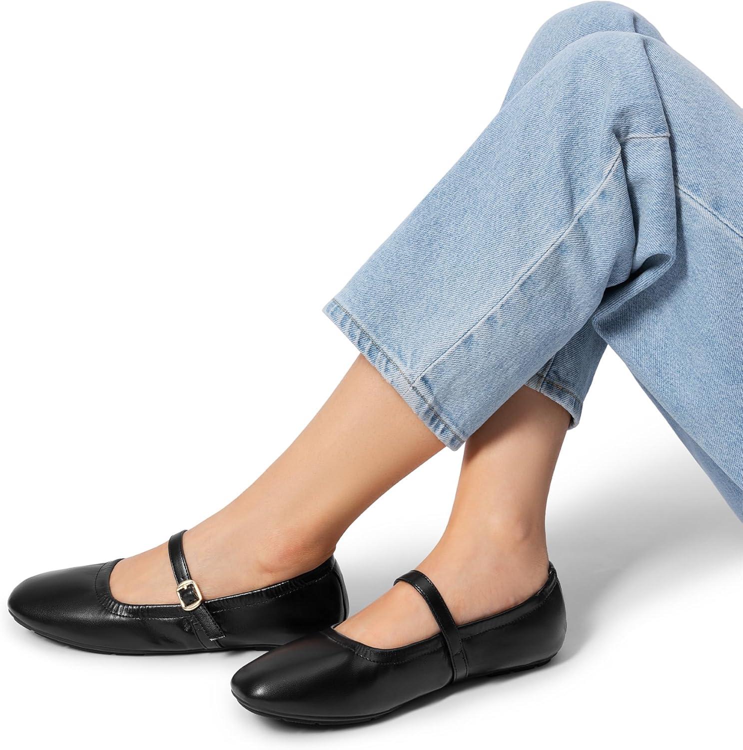 imageDREAM PAIRS Womens Ballet Flats Foldable Square Toe Mary Jane Flats Comfortable Slip On Dress Shoes Business Casual Work Mary Jane ShoesBlack