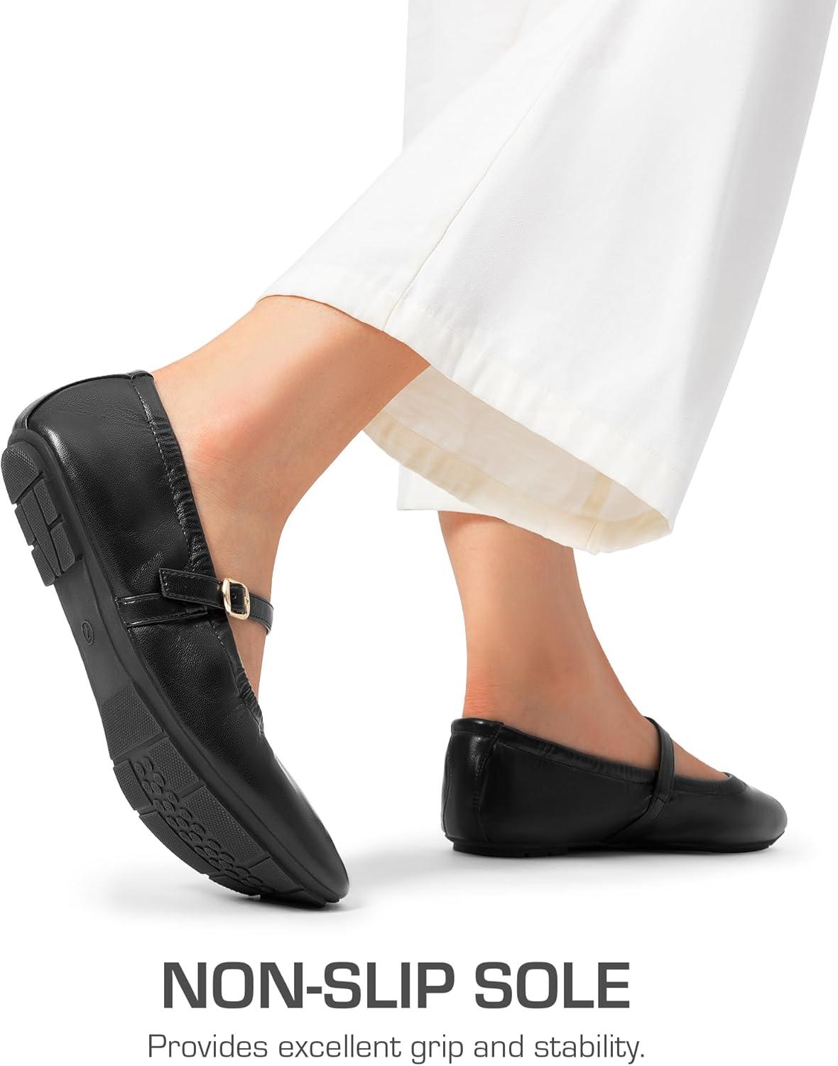 imageDREAM PAIRS Womens Ballet Flats Foldable Square Toe Mary Jane Flats Comfortable Slip On Dress Shoes Business Casual Work Mary Jane ShoesBlack