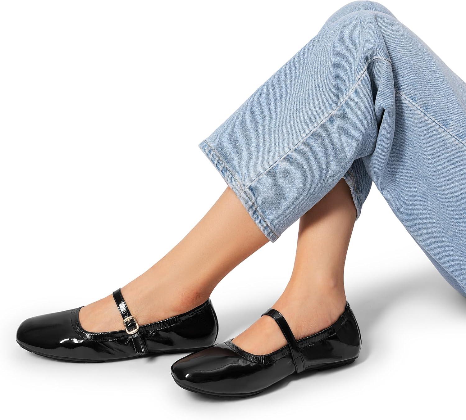 imageDREAM PAIRS Womens Ballet Flats Foldable Square Toe Mary Jane Flats Comfortable Slip On Dress Shoes Business Casual Work Mary Jane ShoesBlackpat