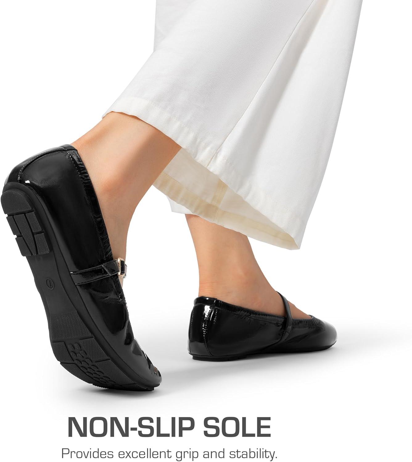 imageDREAM PAIRS Womens Ballet Flats Foldable Square Toe Mary Jane Flats Comfortable Slip On Dress Shoes Business Casual Work Mary Jane ShoesBlackpat