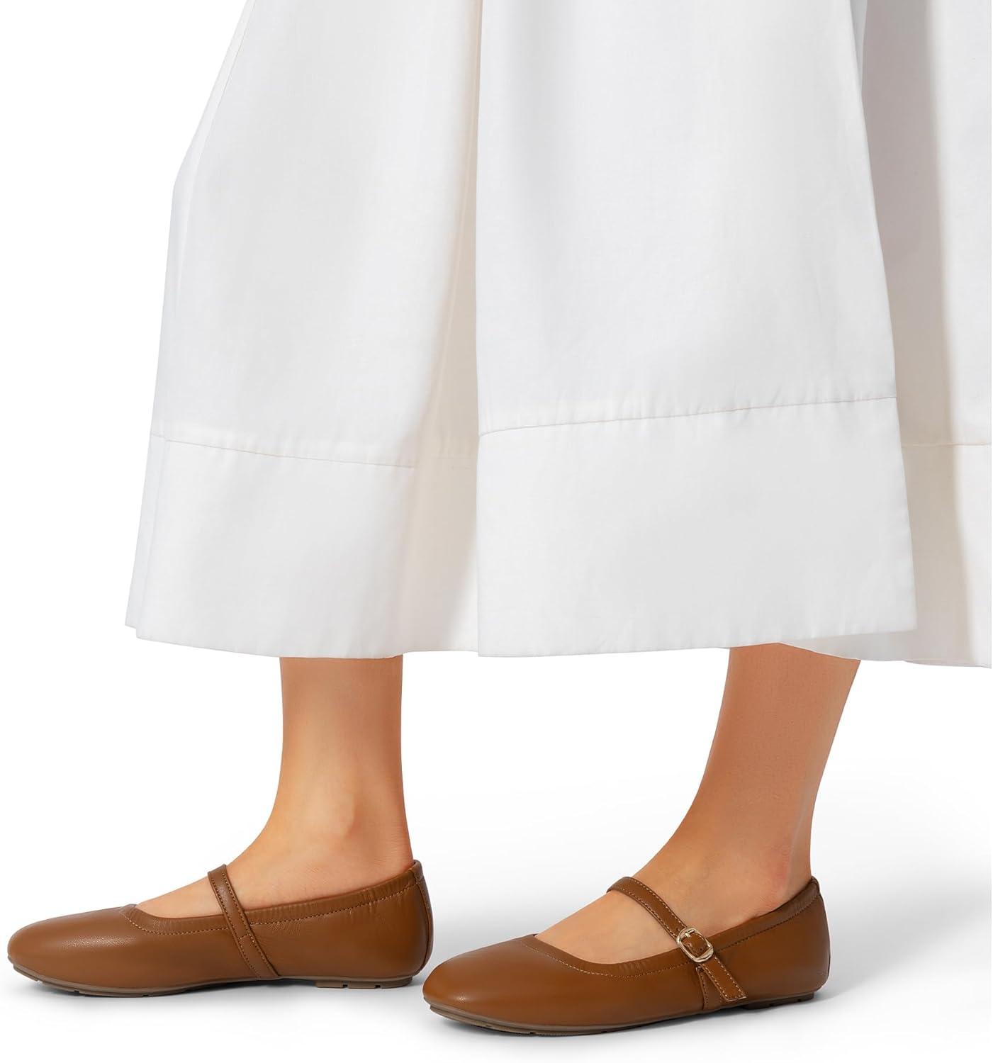 imageDREAM PAIRS Womens Ballet Flats Foldable Square Toe Mary Jane Flats Comfortable Slip On Dress Shoes Business Casual Work Mary Jane ShoesBrown