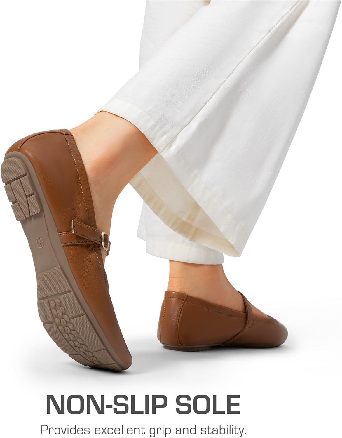 imageDREAM PAIRS Womens Ballet Flats Foldable Square Toe Mary Jane Flats Comfortable Slip On Dress Shoes Business Casual Work Mary Jane ShoesBrown