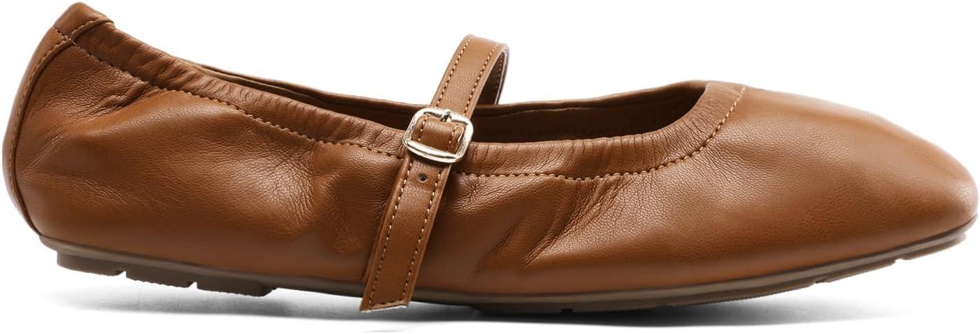 imageDREAM PAIRS Womens Ballet Flats Foldable Square Toe Mary Jane Flats Comfortable Slip On Dress Shoes Business Casual Work Mary Jane ShoesBrown
