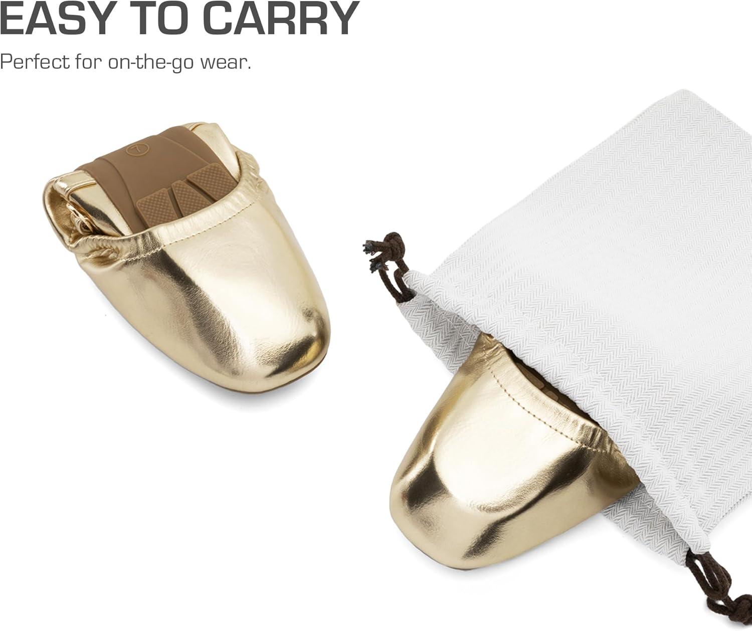 imageDREAM PAIRS Womens Ballet Flats Foldable Square Toe Mary Jane Flats Comfortable Slip On Dress Shoes Business Casual Work Mary Jane ShoesGold