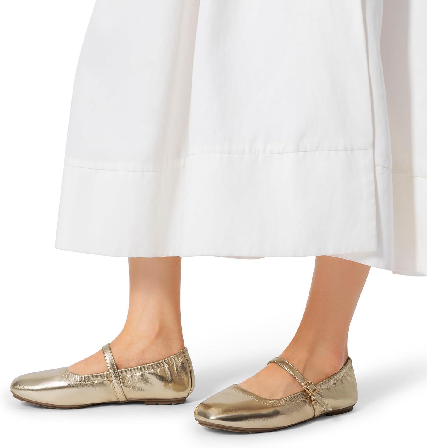 imageDREAM PAIRS Womens Ballet Flats Foldable Square Toe Mary Jane Flats Comfortable Slip On Dress Shoes Business Casual Work Mary Jane ShoesGold