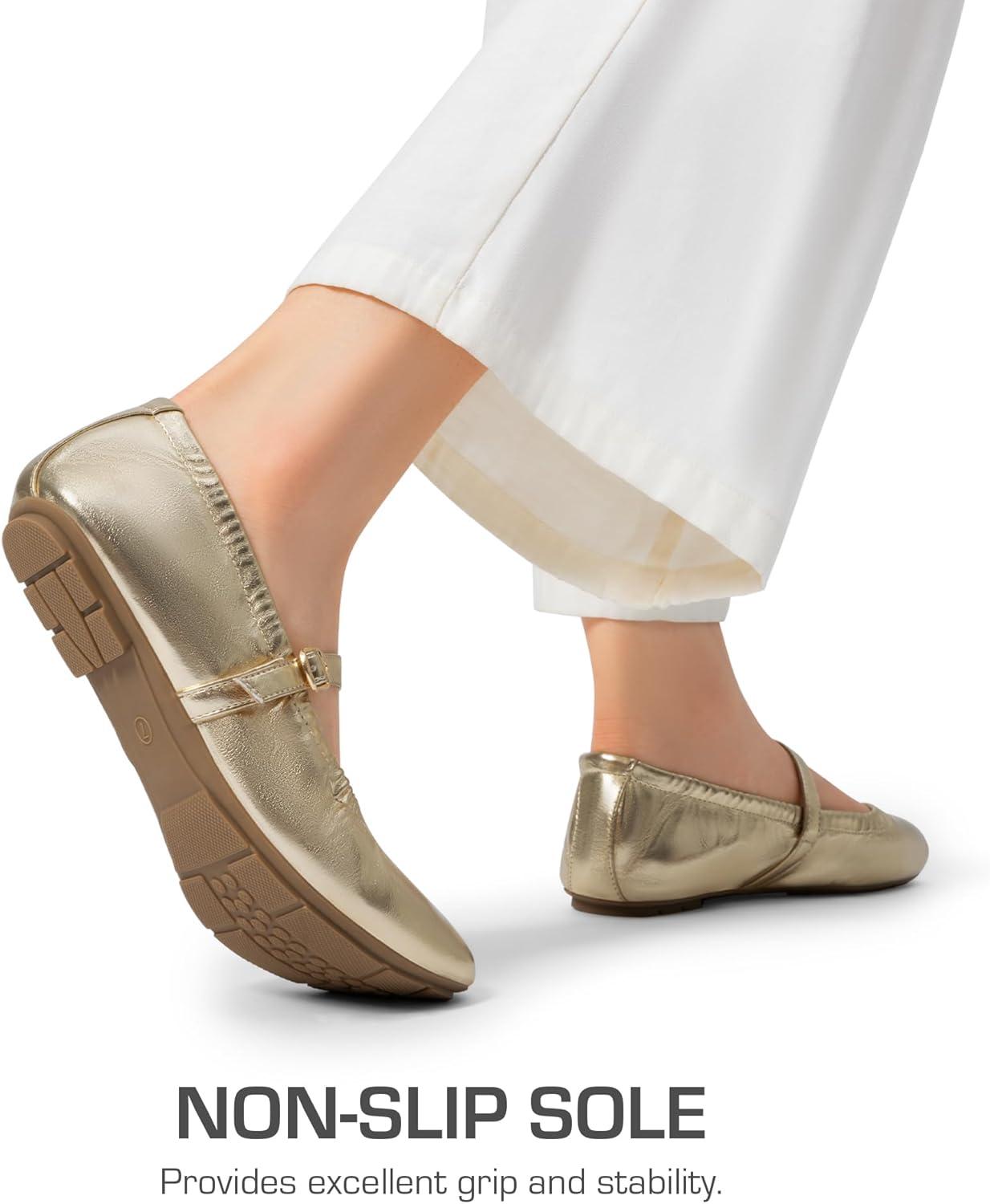 imageDREAM PAIRS Womens Ballet Flats Foldable Square Toe Mary Jane Flats Comfortable Slip On Dress Shoes Business Casual Work Mary Jane ShoesGold
