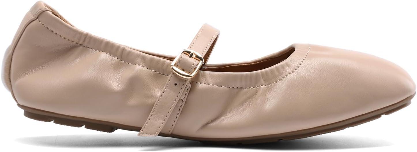 imageDREAM PAIRS Womens Ballet Flats Foldable Square Toe Mary Jane Flats Comfortable Slip On Dress Shoes Business Casual Work Mary Jane ShoesNude