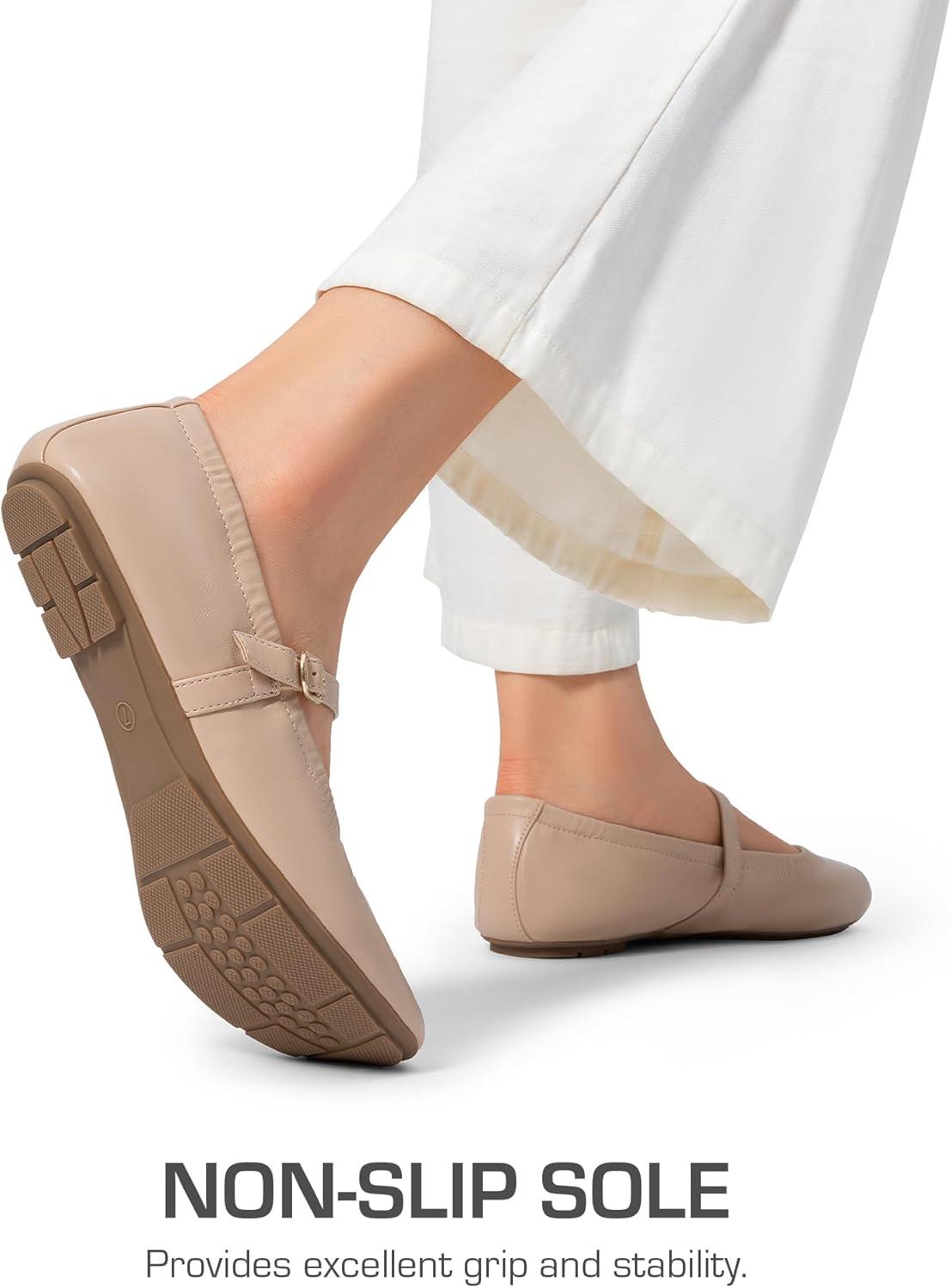 imageDREAM PAIRS Womens Ballet Flats Foldable Square Toe Mary Jane Flats Comfortable Slip On Dress Shoes Business Casual Work Mary Jane ShoesNude