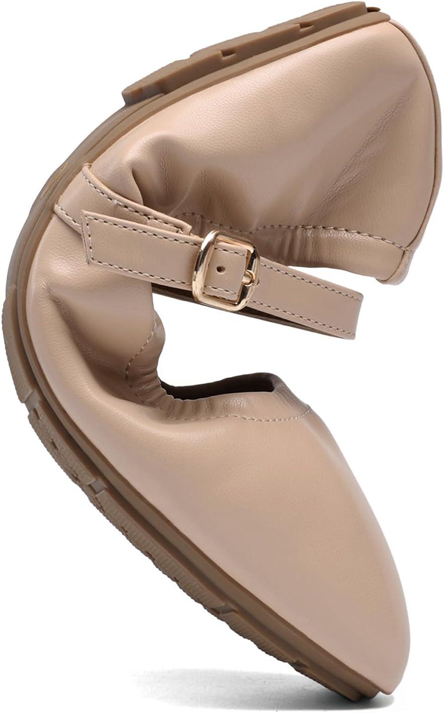 imageDREAM PAIRS Womens Ballet Flats Foldable Square Toe Mary Jane Flats Comfortable Slip On Dress Shoes Business Casual Work Mary Jane ShoesNude