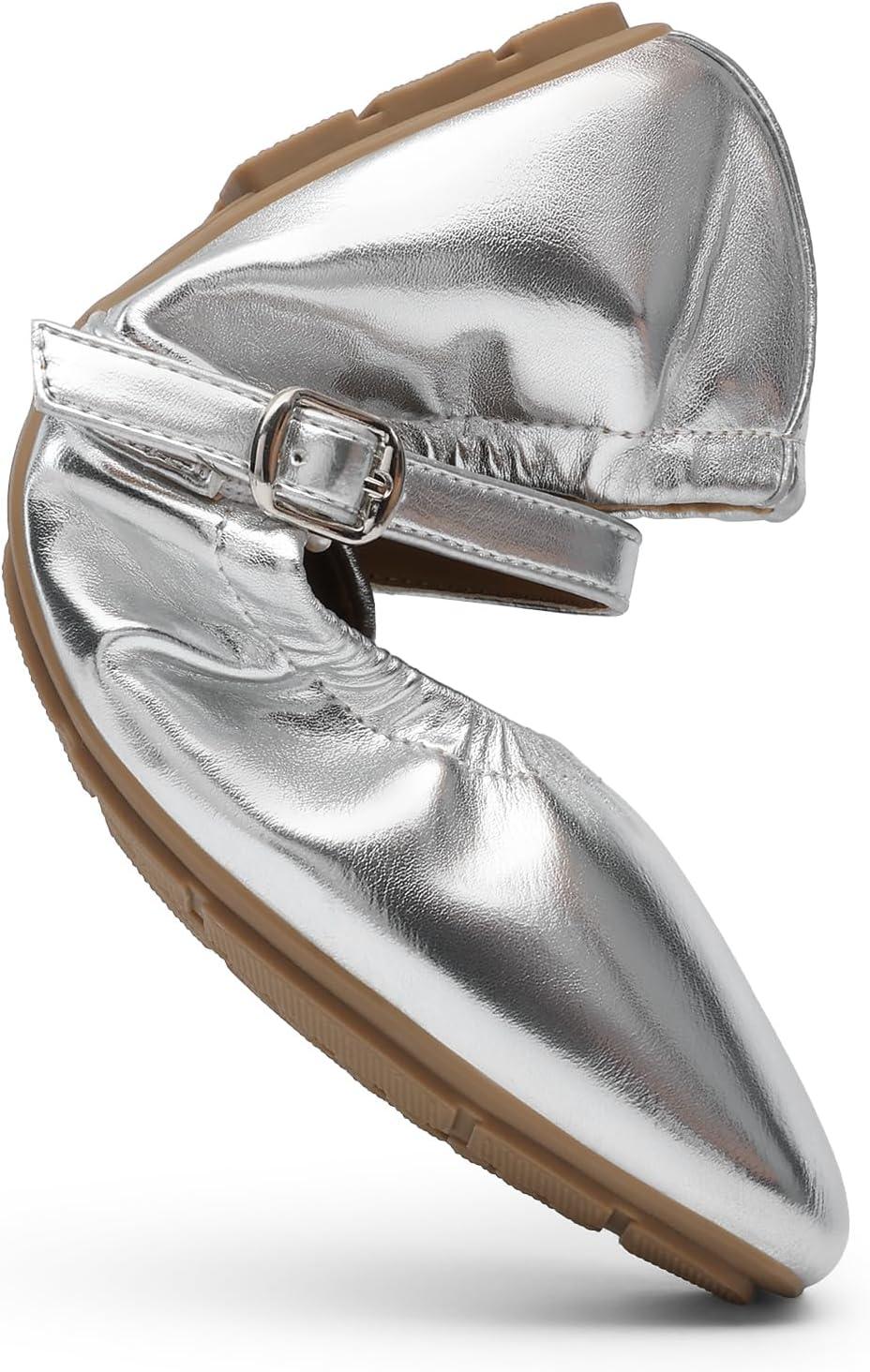 imageDREAM PAIRS Womens Ballet Flats Foldable Square Toe Mary Jane Flats Comfortable Slip On Dress Shoes Business Casual Work Mary Jane ShoesSilver