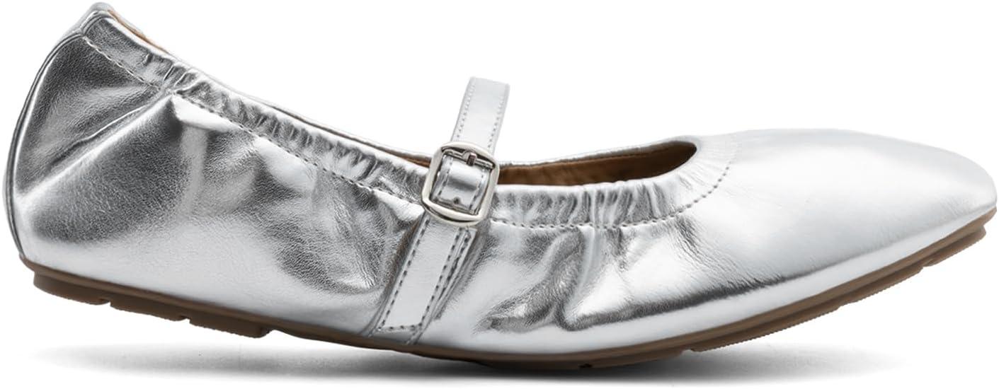 imageDREAM PAIRS Womens Ballet Flats Foldable Square Toe Mary Jane Flats Comfortable Slip On Dress Shoes Business Casual Work Mary Jane ShoesSilver